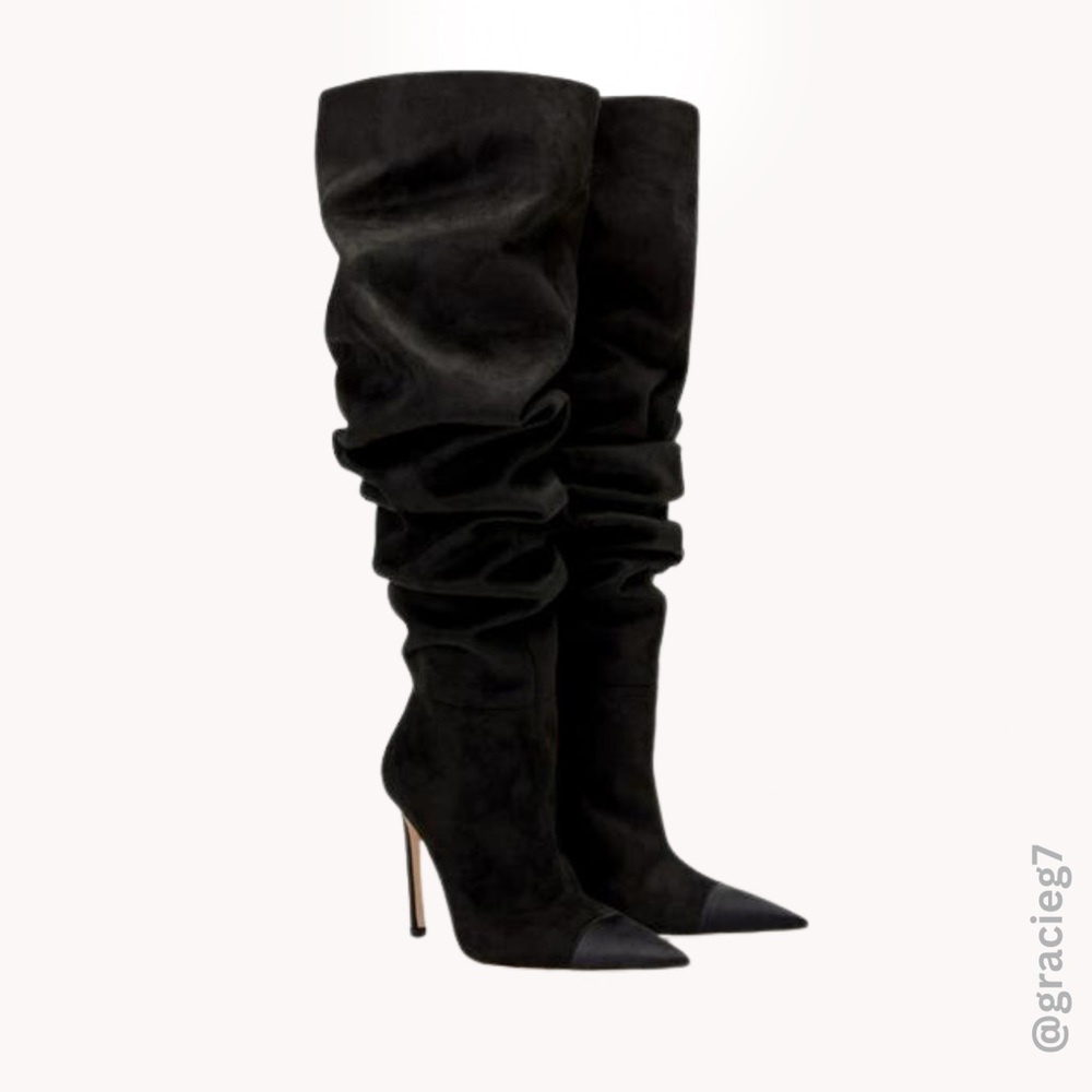 RARE Good American Over the Knee Slouch Boot in Black Suede Size 4!